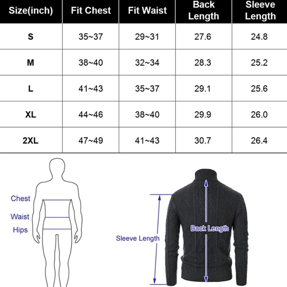 Men's Vintage Turtleneck Sweater Slim Fit Cable Knit Fisherman Sweater - Picture 5 of 5